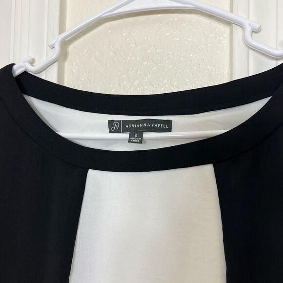 Adrianna Papell Black and White Shift Day Dress Color Blocked Pockets Size Small - Picture 8 of 12